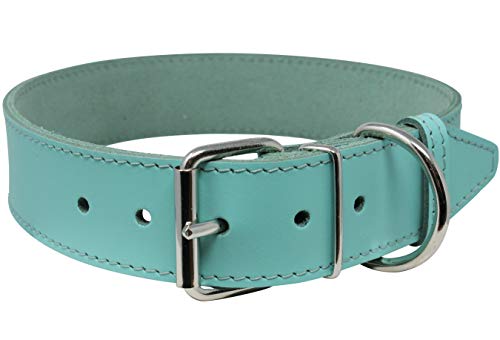 Hundehalsband, Echtleder, Cyan, 7 Größen (Halsumfang 53,3 - 62,2 cm, Breite 4,4 cm) von Dogs My Love