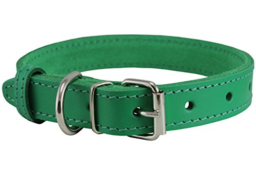 Hundehalsband, Echtleder, Grün, 7 Größen (29,2 - 35,6 cm Halsumfang, 1,6 cm breit) von Dogs My Love