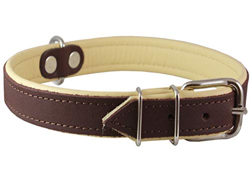 Hundehalsband, Echtleder, gepolstert, 45,7 - 53,3 cm Halsumfang, 2,5 cm breit, braun/beige von Dogs My Love