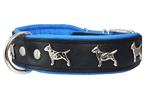 Hundehalsband, Echtleder, weich, gepolstert, Bullterrier, 4,4 cm breit, 42,5 cm - 48,9 cm Halsumfang, Schwarz/Blau von Dogs My Love