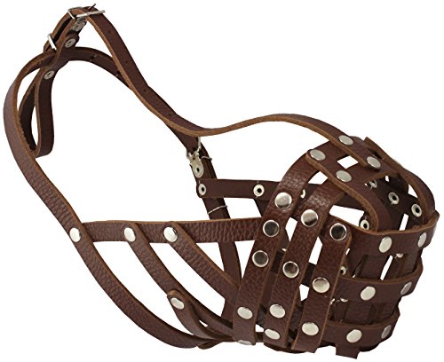 Secure Leather Mesh Basket Muzzle #14 Brown - Boxer, English Bulldog (Circumference 13", Snout Length 3") by Dogs My Love (English manual) von Dogs My Love