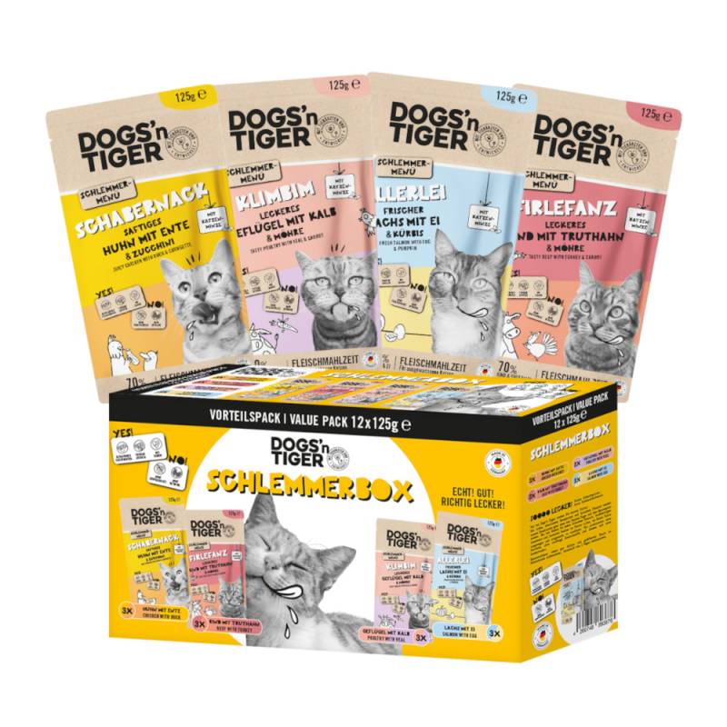 Dogs'n Tiger Cat Probierpaket 12 x 125 g  - Mix (4 Sorten) von Dogs'n Tiger