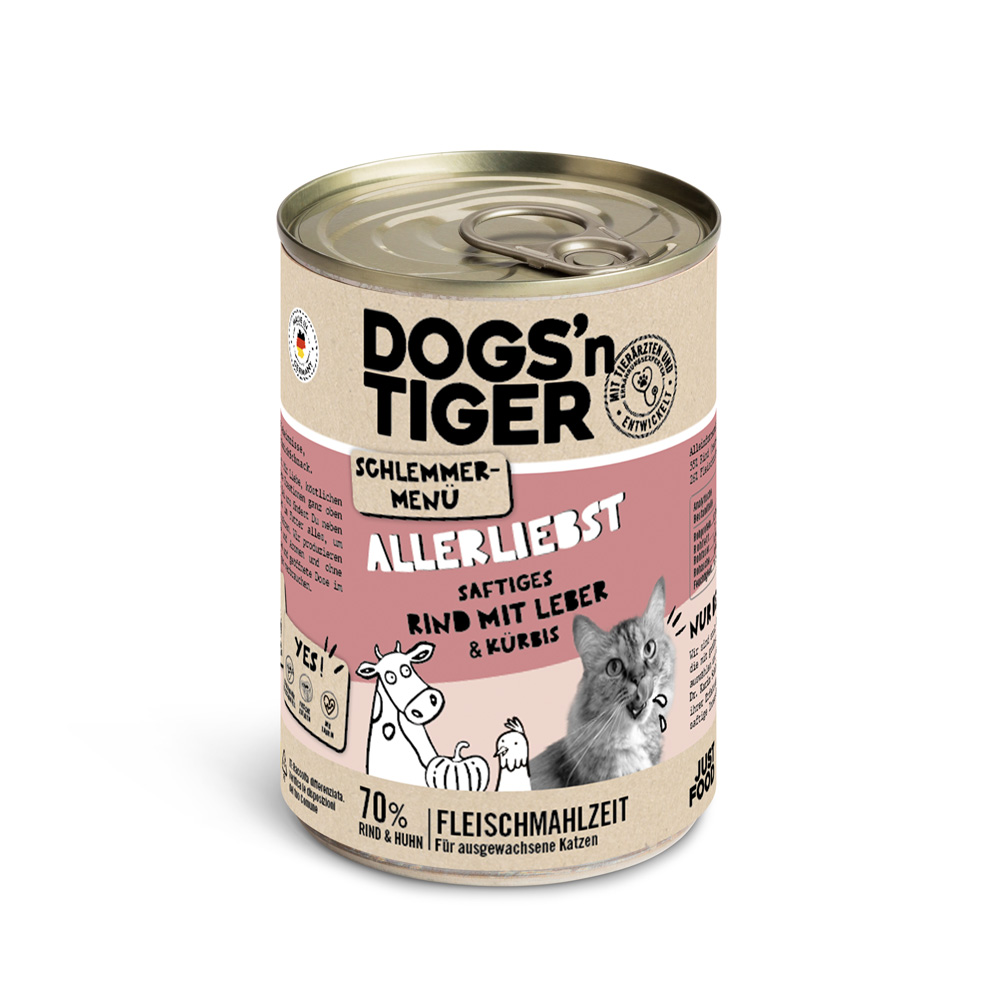 Dogs'n Tiger Schlemmermenü 6 x 400 g - Rind mit Leber von Dogs'n Tiger