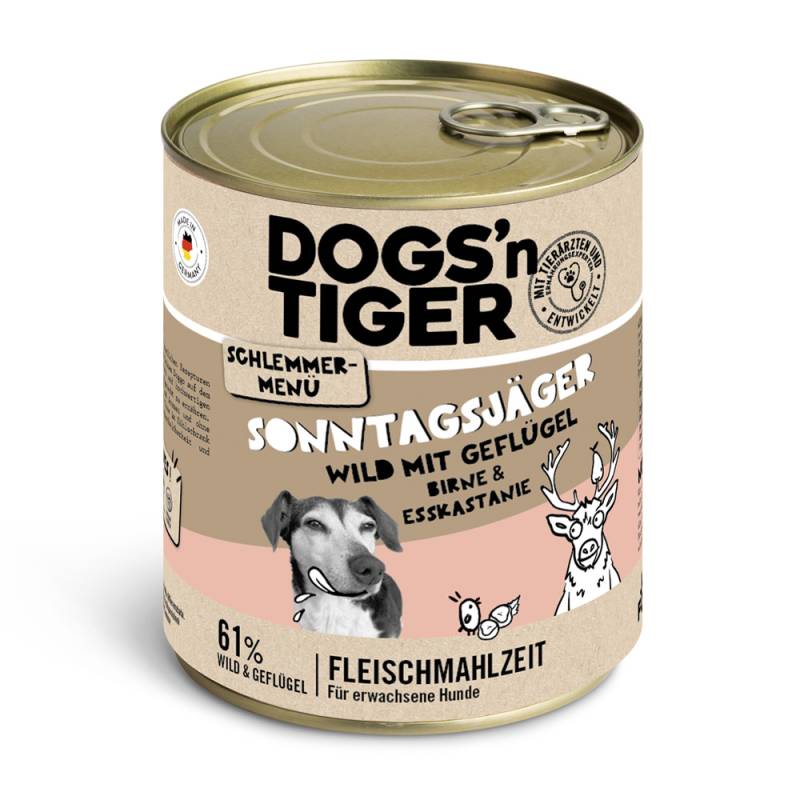 Dogs'n Tiger Schlemmermenü für Hunde 6 x 800 g - Wild mit Geflügel, Birne, Hirse und Esskastanie von Dogs'n Tiger