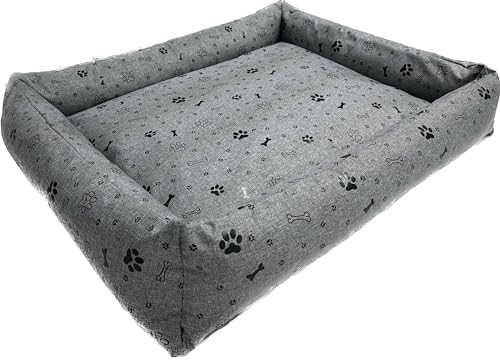 Dogs4Life Hundebett, Hundekissen aus wasserabweisendem Stoff mit Reißverschluss, erhöhte Ränder, rutschfeste Unterseite, Abnehmbarer waschbarer Bezug für kleine mittel Hund 100x75x20cm Schw. Pfoten von Dogs4Life