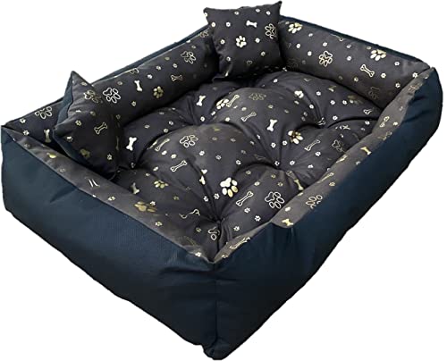 Dogs4Life Hundebett XXL | Hundebett groß Hunde | Hundebett mittelgroße Hunde | Hundebett kleine Hunde | Hundekissen | Outdoor Hundebett | Wasserabweisend | (L (115x95cm), Goldene Pfoten) von Dogs4Life