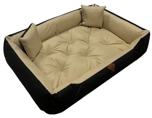 Dogs4Life Hundebett XXL | Hundebett groß Hunde | Hundebett mittelgroße Hunde | Hundebett kleine Hunde | Hundekissen | Outdoor Hundebett | Wasserabweisend | (L (115x95cm), Beige) von Dogs4Life