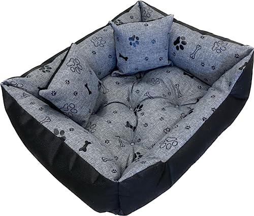 Dogs4Life Hundebett XXL | Hundebett groß Hunde | Hundebett mittelgroße Hunde | Hundebett kleine Hunde | Hundekissen | Outdoor Hundebett | Wasserdicht | (L (115x95cm), Schwarze Pfoten) von Dogs4Life