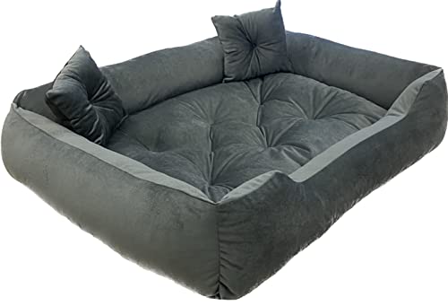 Dogs4Life New Hundebett XXL | Hundebett groß Hunde | Hundebett mittelgroße Hunde | Hundebett kleine Hunde | Hundekissen | Outdoor Hundebett | Wasserabweisend (L,Graues Velours) von Dogs4Life