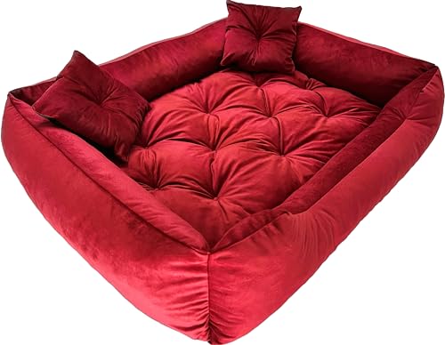 Dogs4Life New Hundebett XXL | Hundebett groß Hunde | Hundebett mittelgroße Hunde | Hundebett kleine Hunde | Hundekissen | Outdoor Hundebett | Wasserabweisend (XL, ‎Rotes Velours) von Dogs4Life