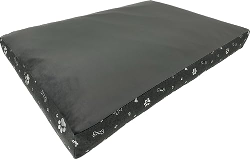 Dogs4Life Orthopädisches Hundebett große Hunde - 120 x 90 cm - Plüsch-Velours-Oberseite - Extra-Dicke 10 cm Füllung - Rutschfester Boden - Waschbar abnehmbarem Bezug - Grau Silberne Pfoten von Dogs4Life