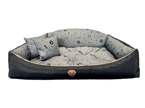 Dogs4Life Waschbar Orthopädisches Hundebett Hundekissen Hundesofa Hundekorb für Kleine Mittelgroße Grosse Hunde (M, Schwarze Pfoten) von Dogs4Life