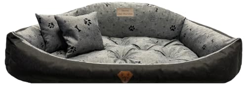 Dogs4Life Waschbar Orthopädisches Hundebett Hundekissen Hundesofa Hundekorb für Kleine Mittelgroße Grosse Hunde S - XXL Personalisiert mit Namen (XL, ‎Schwarze Pfoten) von Dogs4Life