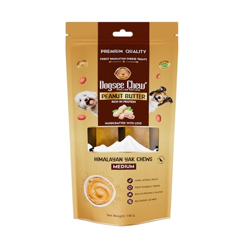 Dogsee Himalaya-Yak-Käse-Zahnpflege-Kausnacks mit Erdnussbuttergeschmack für Hunde – 140 g (2 mittelgroße Kausnacks) | Für gesunde Haut und gesundes Fell | Ohne Getreide, ohne Gluten von Dogsee