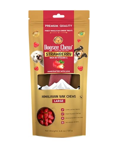 Dogsee Himalaya-Yak-Käse-Zahnpflegekausnack mit Erdbeeren für Hunde – 130 g (1 großer Kausnack) | Für gesunde Haut und gesundes Fell | Ohne Getreide, ohne Gluten | Geruchlose Hundeleckereien von Dogsee