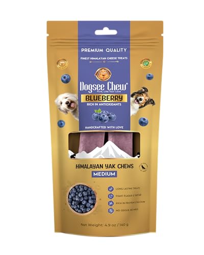 Dogsee Himalayan Yak Cheese Chews with Blueberry 140g (Medium - 2 Chews) | Rich in Antioxidants | Fight Plaque & Tartar | Long Lasting Dental Dog Chews von Dogsee