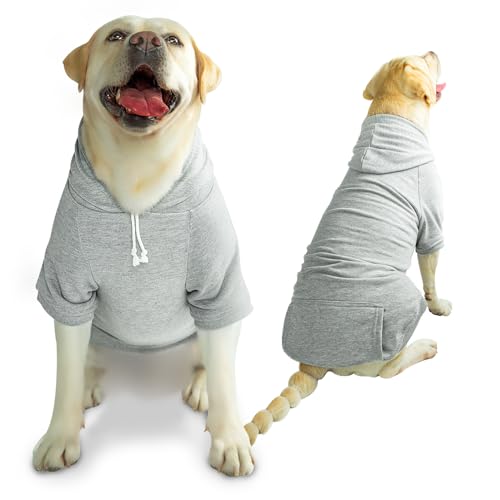 Dogtesl Hundebekleidung für mittelgroße und große Hunde, Kapuzenpullover, Pullover mit Loch für die Leine und Taschen, grauer Hunde-Kapuzenpullover, Größe 3XL von Dogtesl