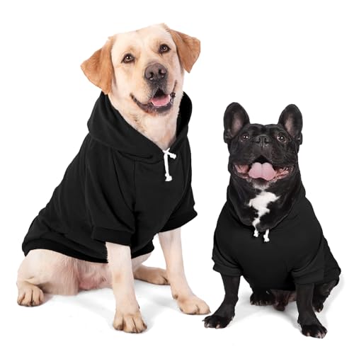 Dogtesl Hundebekleidung für mittelgroße und große Hunde, Kapuzenpullover, Pullover mit Loch für die Leine und Taschen, schwarz, Größe 3XL von Dogtesl