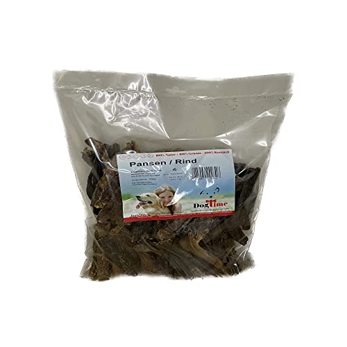 Dog Time Tiernahrung Pansen 1000g getrocknet I Gesunder Kausnack aus 100% Rind für Hunde I Hundeleckerli mit vielen wertvollen Vitaminen & ohne Zucker von Dogtime