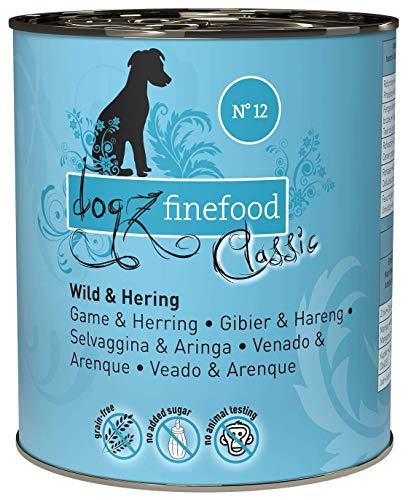 dogz finefood Hundefutter nass - N° 12 Wild & Hering - Feinkost Nassfutter für Hunde & Welpen - getreidefrei & zuckerfrei - hoher Fleischanteil, 6 x 800 g Dose von Dogz finefood