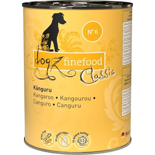 dogz finefood Hundefutter nass - N° 6 Känguru - Feinkost Nassfutter für Hunde & Welpen - getreidefrei & zuckerfrei - hoher Fleischanteil, 6 x 400 g Dose von Dogz finefood