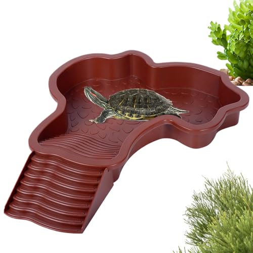 Doiyislem Schildkröten-Wasserbecken, Reptilien-Badewanne - Reptilien-Futternapf, Wassertopf mit Leiter | Aquarium-Ornament, Schildkrötenbecken für Amphibien, Wasserklettertier von Doiyislem