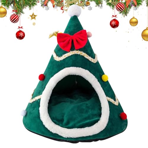 Doiyislem Weihnachtsbaum-Katzenbett, Weihnachtsbaum-Katzenhöhle | Plüsch-Katzenhöhle,Weihnachts-Katzenhaus, Winter-Schlafnest für kleine Hunde und Kleintiere von Doiyislem