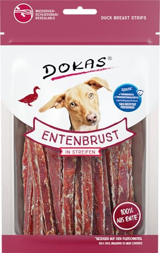 DOKAS Getreidefreier Premium Snack in Streifen für Hunde – Aus Entenbrustfilet set of 12 x 70g von Dokas