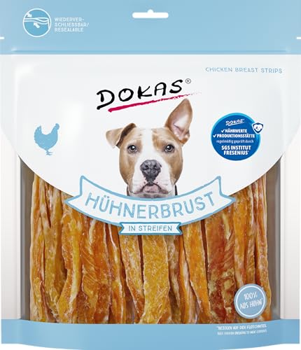 Dokas Dog HÜHNERBRUST in Streifen | 5 x 500 g | Ergänzungsfuttermittel für Hunde | Getrocknete Hühnerbrust in Streifen | Für Hunde aller Größen und Rassen geeignet von Dokas