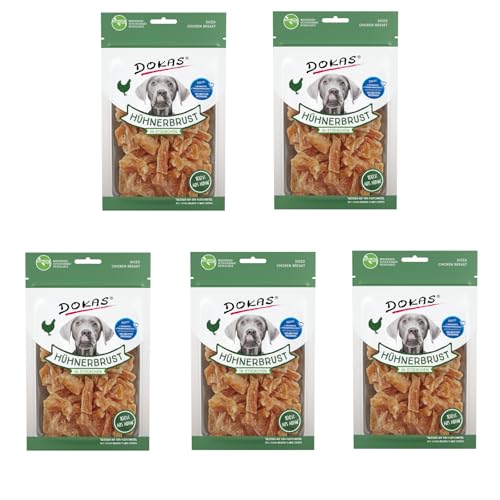 DOKAS Hühnerbrust in Stückchen | 5er Pack | 5 x 70 g | Ergänzungsfuttermittel für Hunde | Kann ideal als Belohnung oder Snack genutzt Werden | Mundgerechte Häppchen von Dokas