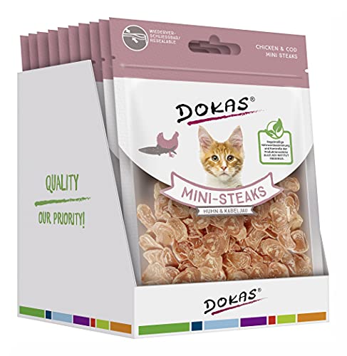 DOKAS Mini-Steaks mit Kabeljau – Getreidefreies Premium Leckerli für Katzen – Ideal als Belohnung von Dokas