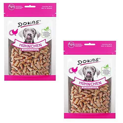 Dokas Dog Hühnchen mit Reis und Sesam | Doppelpack | 2 x 70 g | Snack für Hunde als Belohnung | Proteinreicher Snack für Hunde | Zur Energie Lieferung aktiver Hunde von Dokas