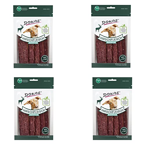 Dokas Dog Hirschfleisch getrocknet | 4er Pack | 4 x 60g | Ergänzungsfuttermittel für Hunde | Der perfekte Hundesnack für zwischendurch | Leckere Belohnung | luftgetrocknet von Dokas