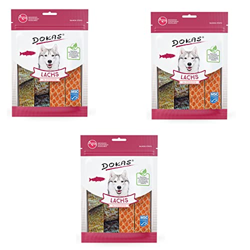 Dokas Dog LACHS in Streifen für Hunde - Bundle - 3 x 100g von Dokas