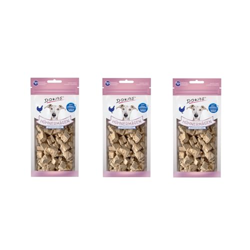 Dokas Dog gefriergetrocknete Hühnermägen | 3er Pack | 3 x 20 g | Als Ergänzung für Hunde im täglichen Ernährungsplan | Schonende Gefriertrocknung | Mit 99,5% Hühnermägen von Dokas