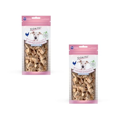 Dokas Dog gefriergetrocknete Hühnermägen | Doppelpack | 2 x 20 g | Als Ergänzung für Hunde im täglichen Ernährungsplan | Schonende Gefriertrocknung | Mit 99,5% Hühnermägen von Dokas