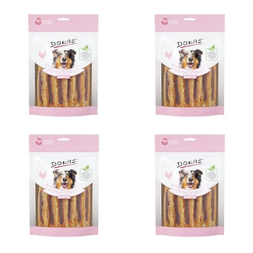 Dokas Hühnerbrust mit Leber | 4er Pack | 4 x 220 g | Snacks für Hunde | Aus Hühnerbrustfilet und Leber | Fettarmer, luftgetrockneter Hundesnack | Soja-, Gluten- & getreidefrei von Dokas