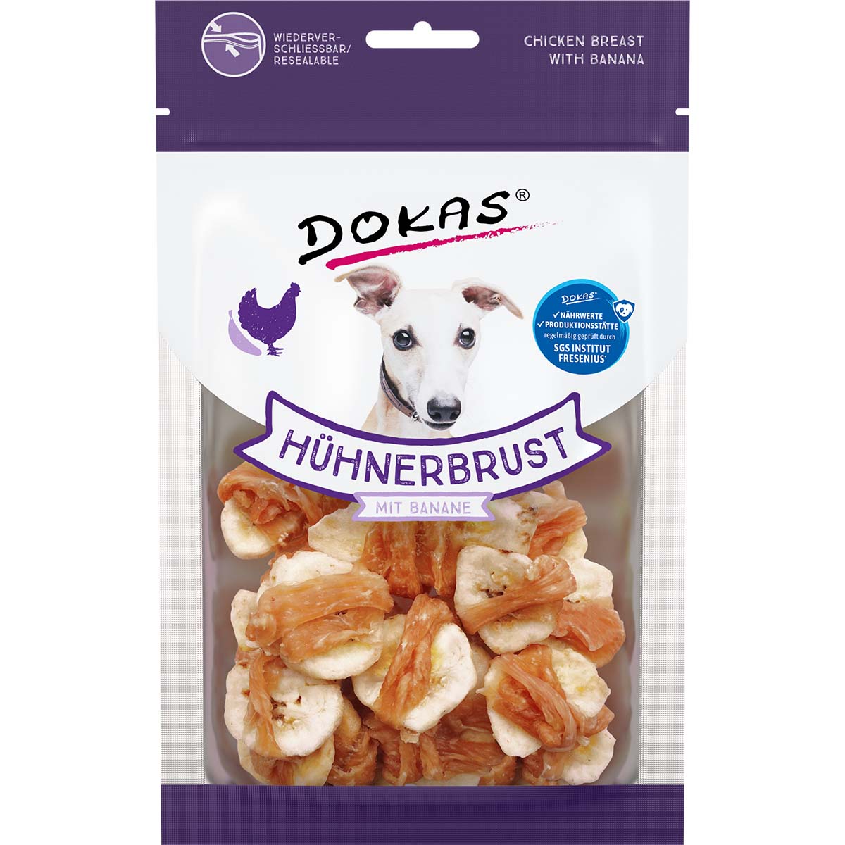 Dokas Hundesnack Hühnerbrust mit Banane 4x70g von Dokas