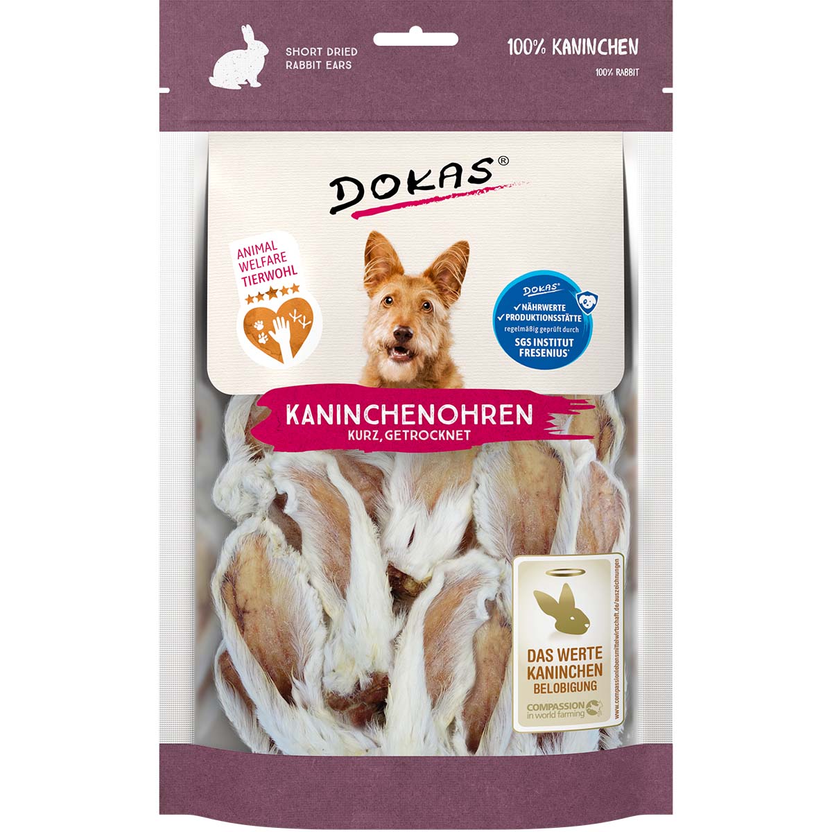 Dokas Kaninchenohren mit Fell getrocknet 100g von Dokas