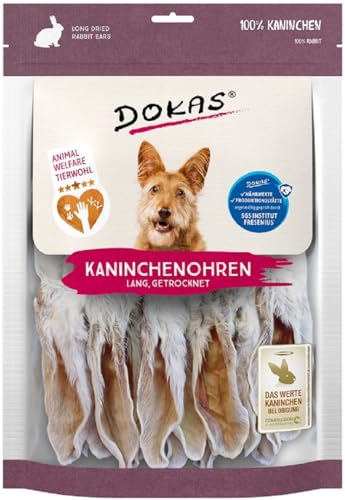 Dokas Kaninchenohren mit Fell getrocknet | 7X 180g Hundesnack von Dokas