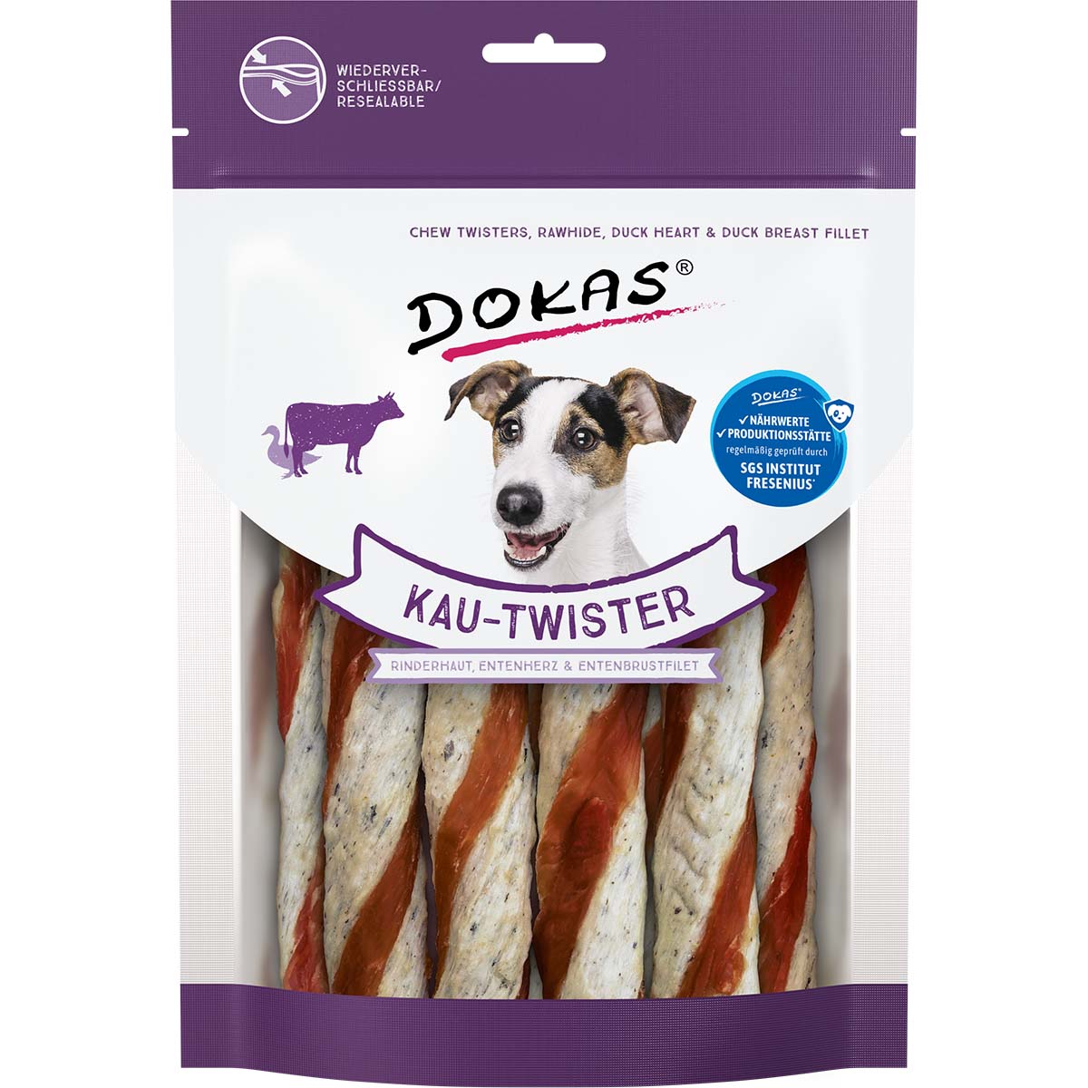 Dokas Kau-Twister Rinderhaut, Entenherz & Entenbrustfilet 200g von Dokas