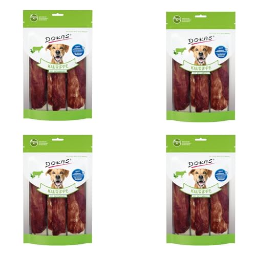 Dokas Kaurippe Entenbrust | 4er Pack | 4 x 210 g | Snacks für Hunde | Als Belohnung zwischen den Mahlzeiten | Kerniger Knabber- und Kauspass aus Rinderhaut mit Entenbrustfilet von Dokas