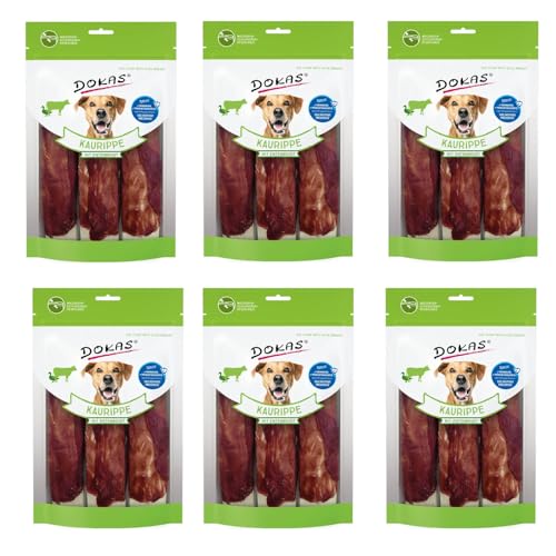 Dokas Kaurippe Entenbrust | 6er Pack | 6 x 210 g | Snacks für Hunde | Als Belohnung zwischen den Mahlzeiten | Kerniger Knabber- und Kauspass aus Rinderhaut mit Entenbrustfilet von Dokas