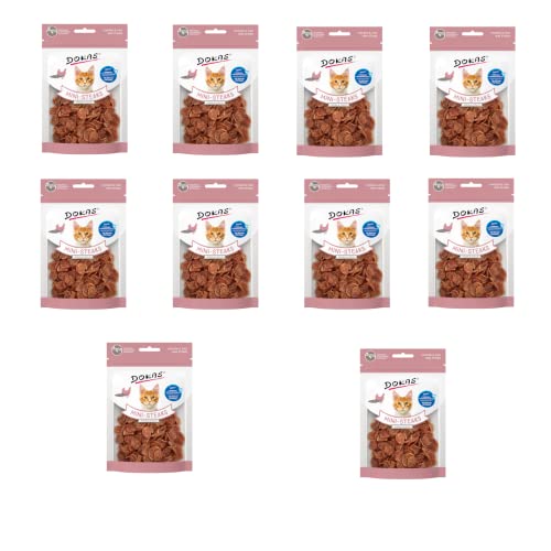 Dokas Mini-Steaks Huhn & Fisch | 10er Pack | 10 x 25g | Katzensnack für Katzen jeden Alters | Hochwertige Zutaten können diesen Snack zu einem besonderen Genuss Machen | Als Belohnung von Dokas