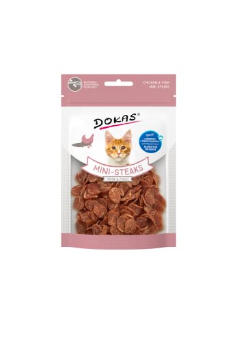 Dokas Mini-Steaks Huhn & Fisch | 25g | Katzensnack für Katzen jeden Alters | Hochwertige Zutaten können diesen Snack zu einem besonderen Genuss Machen | Als Belohnung von Dokas