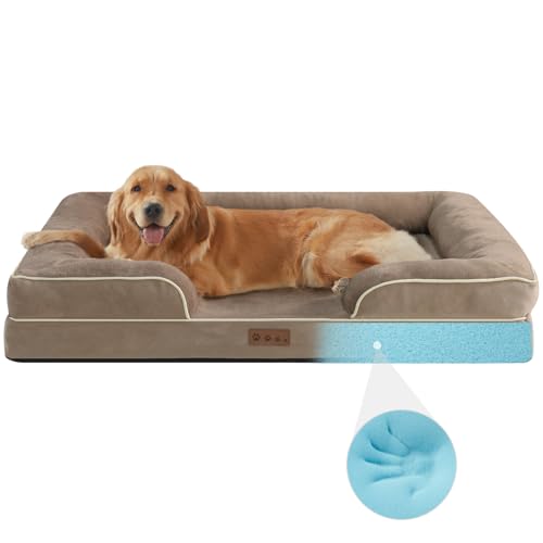 Dokdogs Großes Hundebett, wasserdicht, Memory-Schaum, Hundebetten für große Hunde, große Größe, mit abnehmbarem Nackenrollenbezug, rutschfeste Unterseite, 99 x 71 x 22 cm, Braun von Dokdogs