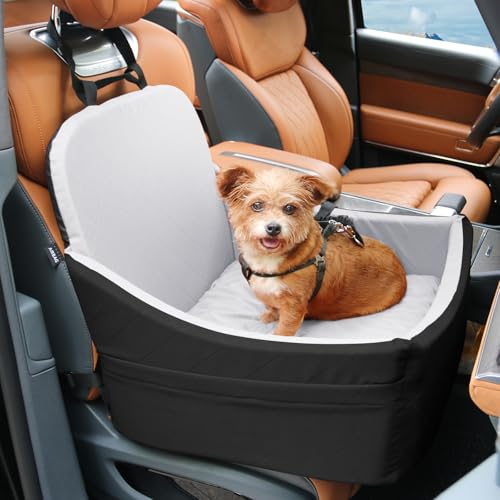 Dokdogs Hundeautositz für kleine und mittelgroße Hunde, Haustierautositz mit verstellbaren Gurten und elastischer Hundeleine für einfache Installation, Schwarz/Grau von Dokdogs