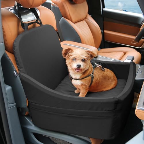 Dokdogs Hundeautositz für kleine und mittelgroße Hunde, Haustierautositz mit verstellbaren Gurten und elastischer Hundeleine für einfache Installation, Schwarz von Dokdogs