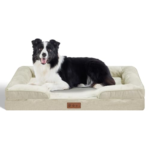 Dokdogs Orthopädisches Hundebett, groß, wasserdicht, Memory-Schaum, Haustierbett, mit abnehmbarem, waschbarem Bezug und rutschfester Unterseite, für große Hunde (L, Beige) von Dokdogs