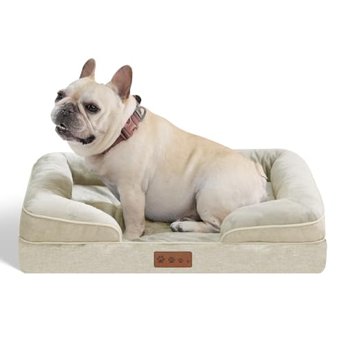 Dokdogs Orthopädisches Hundebett, mittlere Größe, Hunde-Sofabett mit abnehmbarem, waschbarem Bezug, Memory-Schaum, Haustier-Couch-Bett, Komfortbetten für Hunde (M, Beige) von Dokdogs